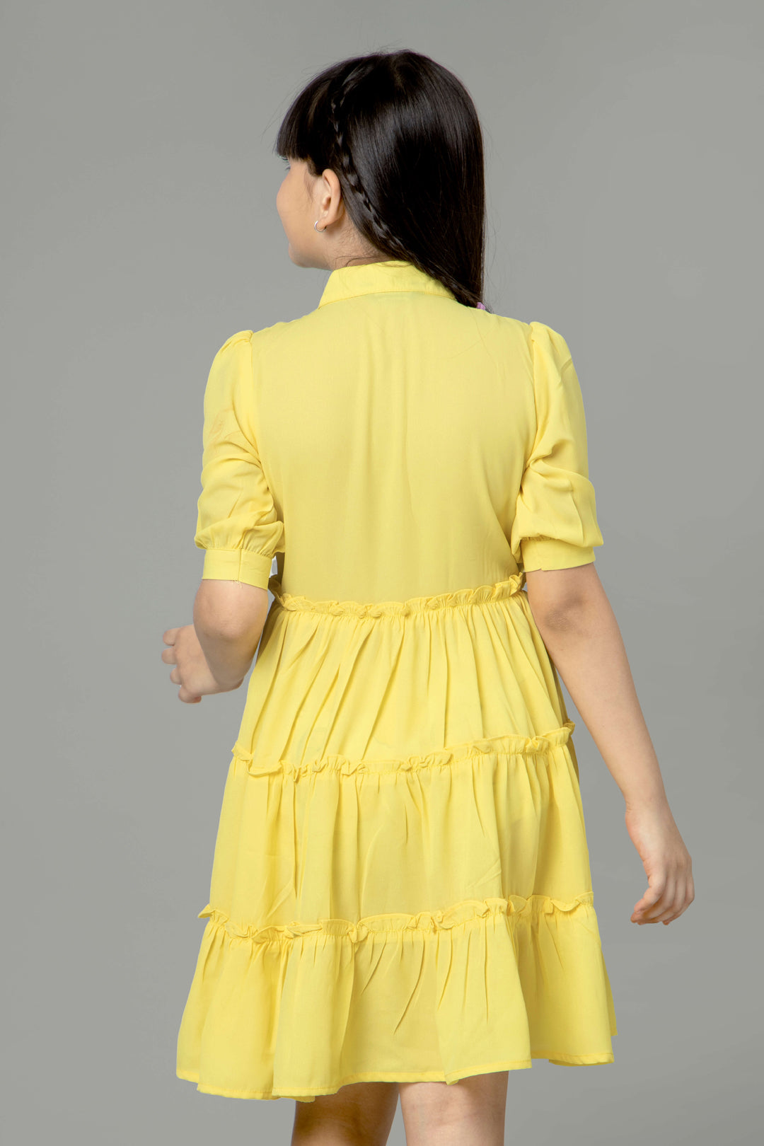 Crayola Yellow Puff Sleeve Ruffle Shirt Dress For Girls