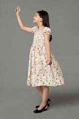 Puff Sleeve Floral Smocked Maxi Dress For Girls