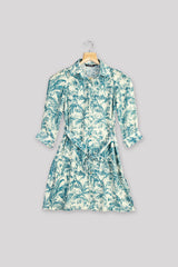 Tropical Tie Belt Shirt Dress For Girls