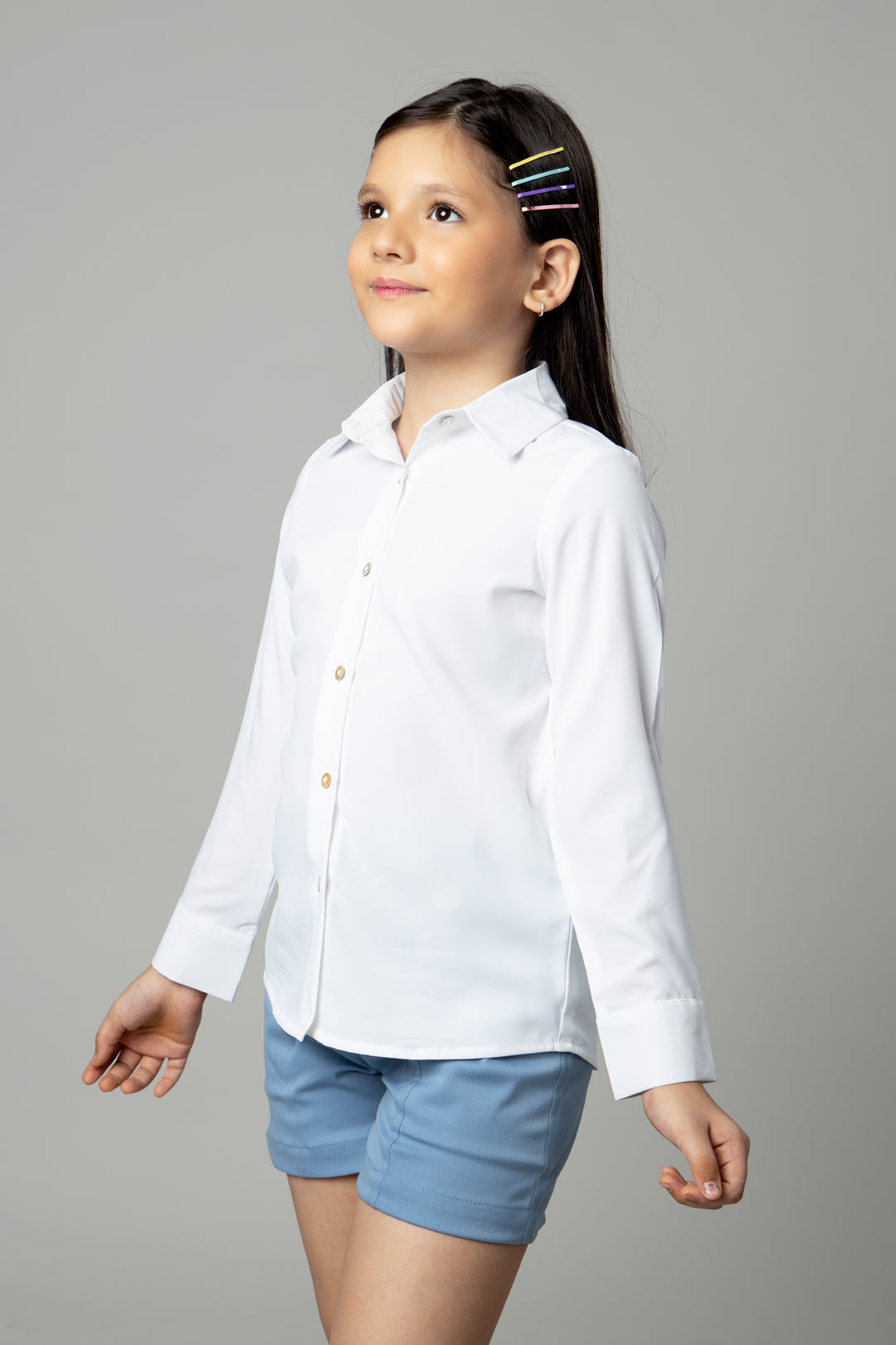 Plain White Spread Collar Casual Shirt For Girls