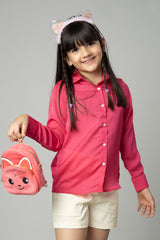 Pink Collar Neck Shirt For Girls