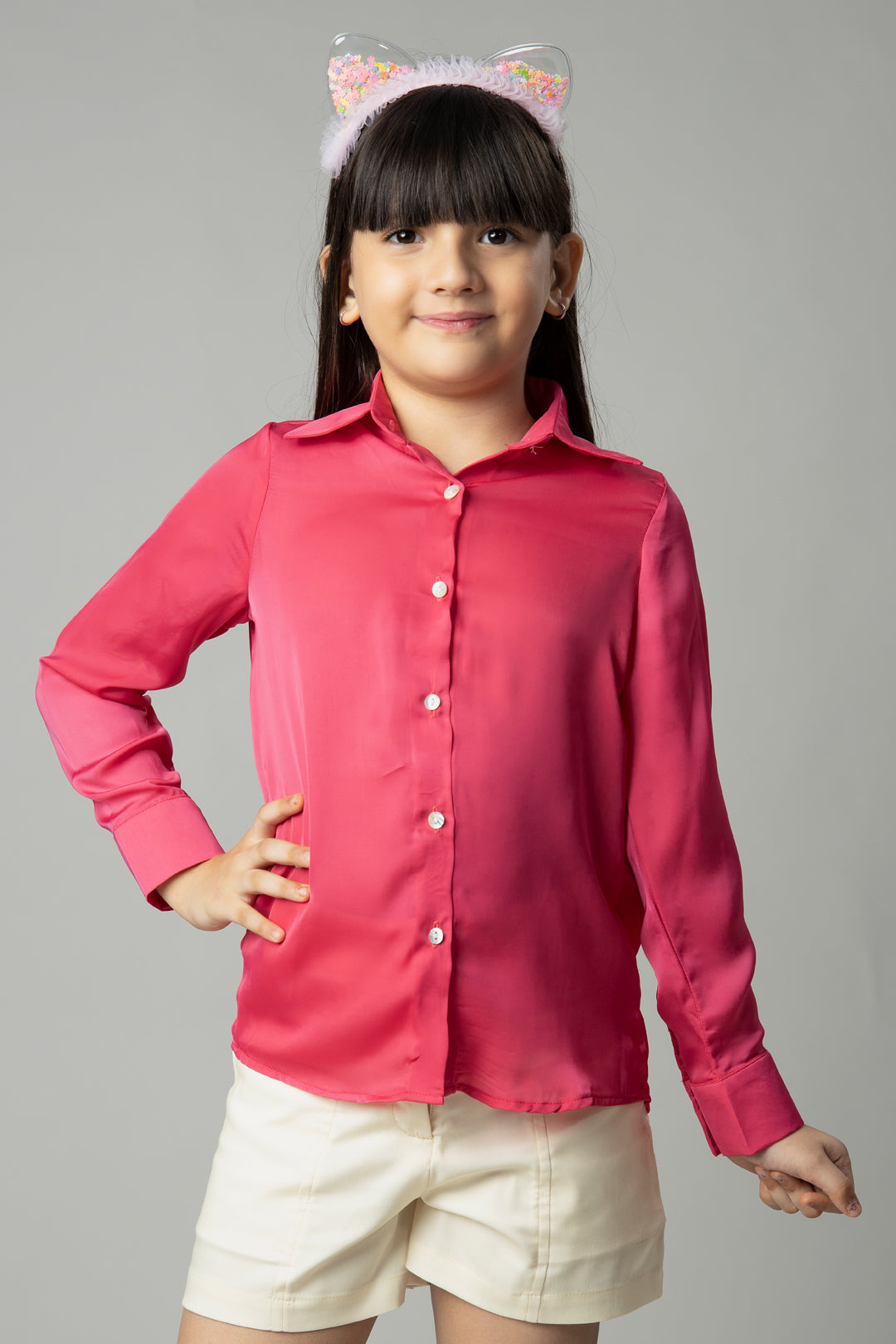Pink Collar Neck Shirt For Girls