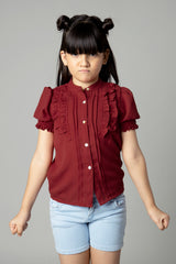 Ruffle Puff Sleeve Shirt For Girls