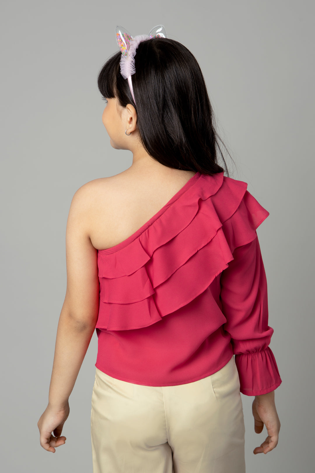 layered One Shoulder Ruffle Top For Girls