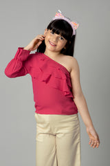layered One Shoulder Ruffle Top For Girls