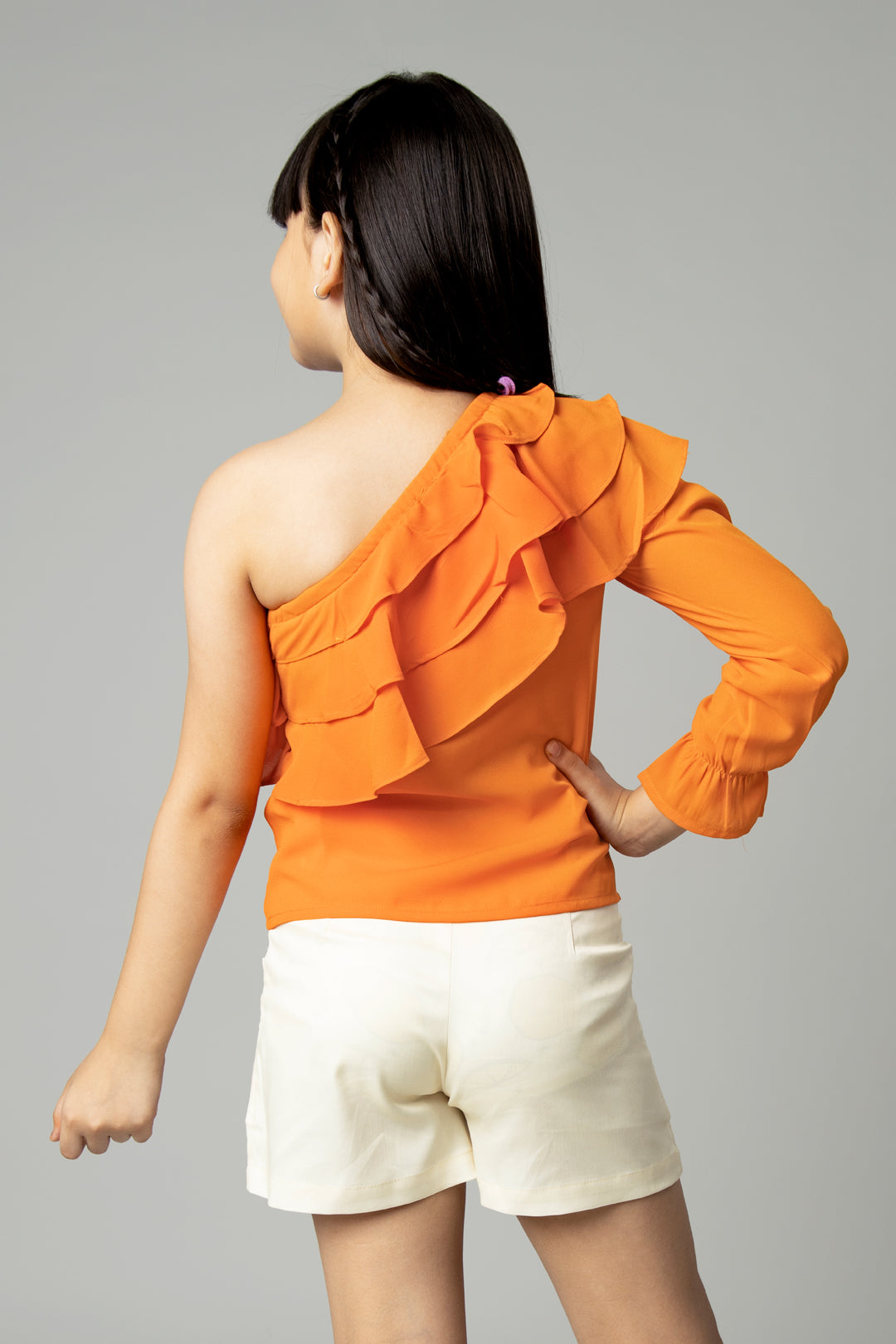 layered One Shoulder Ruffle Top For Girls