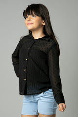 Tie-up Neck Spread Collar Shirt For Girls