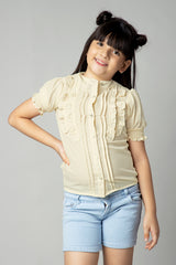 Ruffle Puff Sleeve Shirt For Girls
