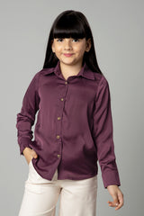 Plain Purple Spread Collar Casual Shirt For Girls