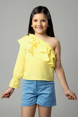 layered One Shoulder Ruffle Top For Girls