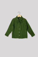 Tie-up Neck Spread Collar Shirt For Girls