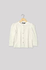 White Regular Fit Puff Sleeve Shirt For Girls