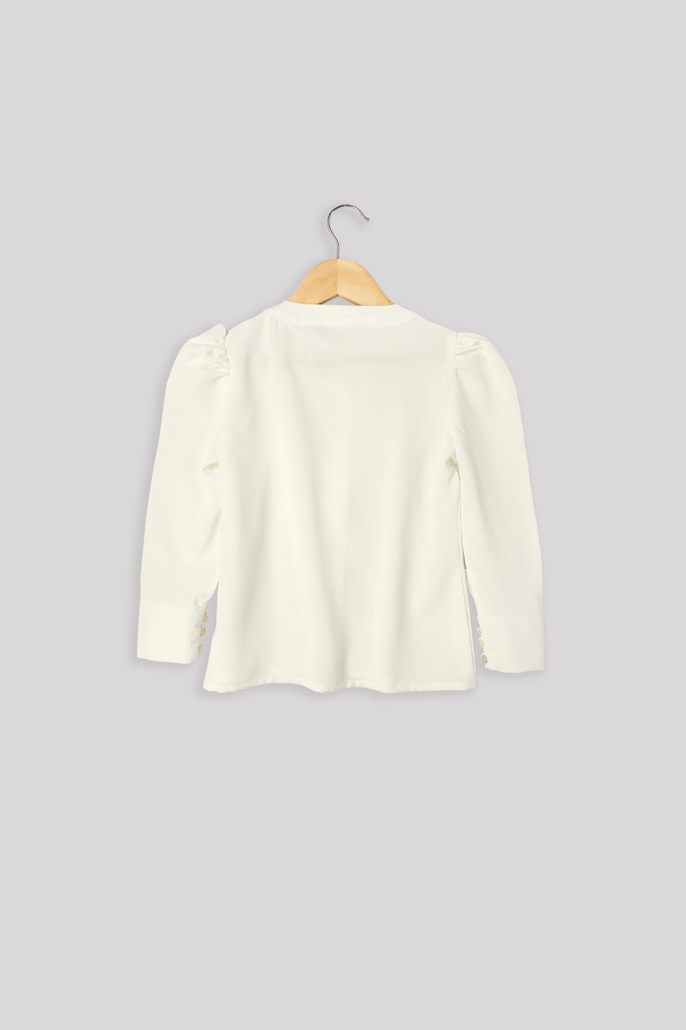 White Regular Fit Puff Sleeve Shirt For Girls