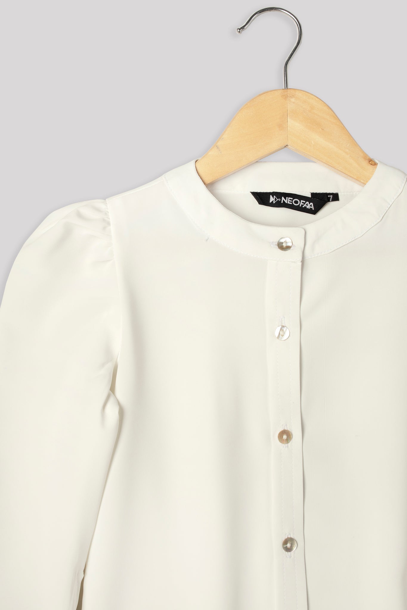 White Regular Fit Puff Sleeve Shirt For Girls
