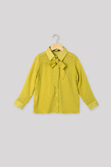 Tie-up Neck Spread Collar Shirt For Girls