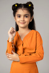 Orange Solid Cropped Twisted Knot Top For Girls