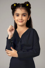 Navy Blue Cropped Twisted Knot Top For Girls