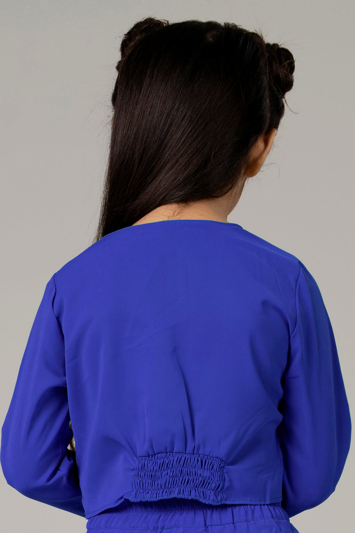 Royal Blue Solid Cropped Twisted Knot Top For Girls
