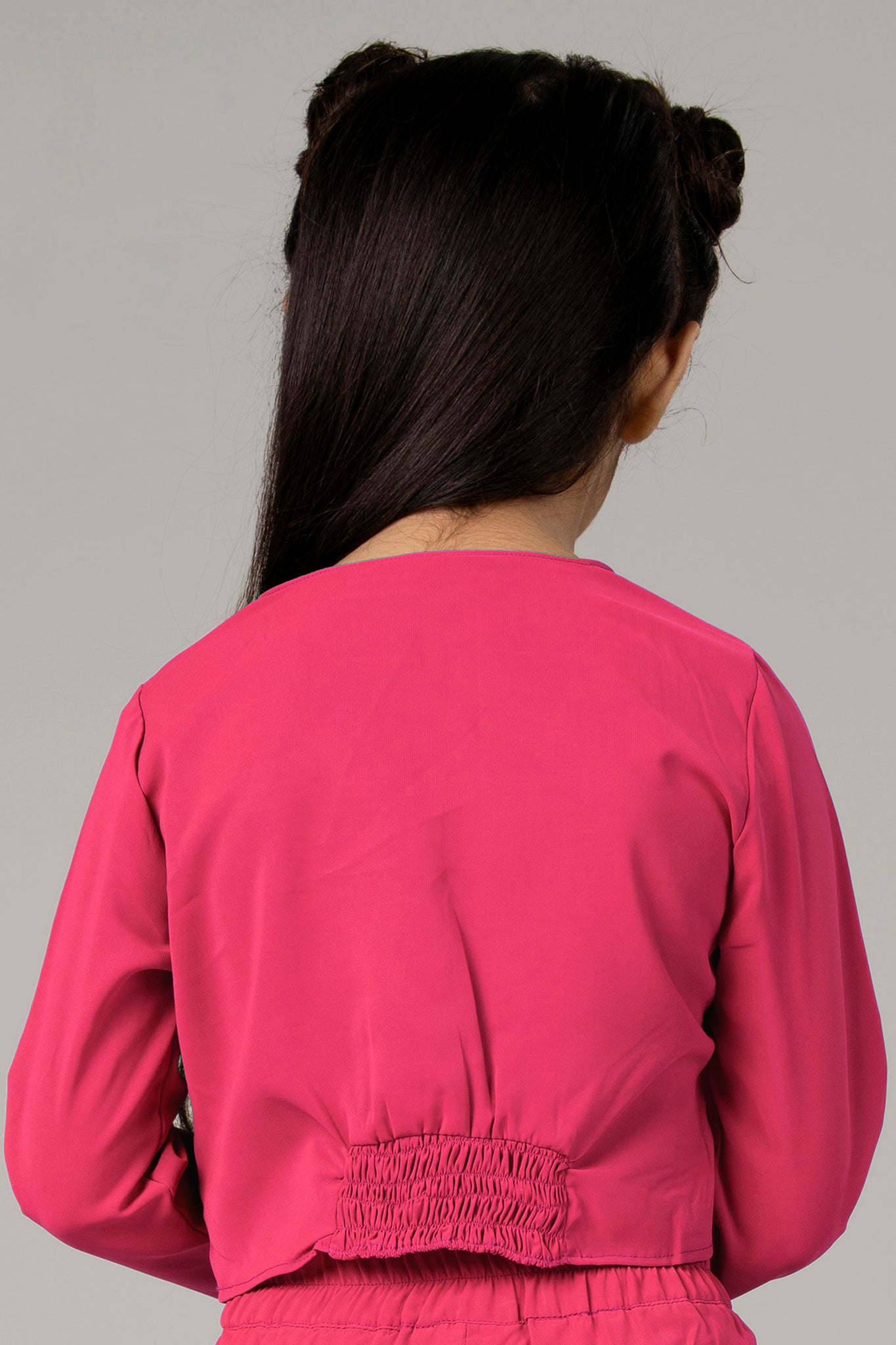 Pink Solid Cropped Twisted Knot Top For Girls