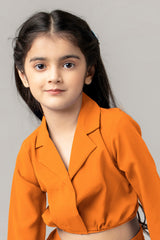 Orange Collar Neck Waist Tie Up Top For Girls