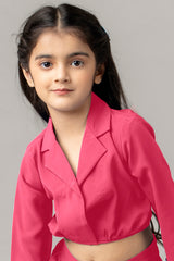 Pink Collar Neck Waist Tie Up Top For Girls