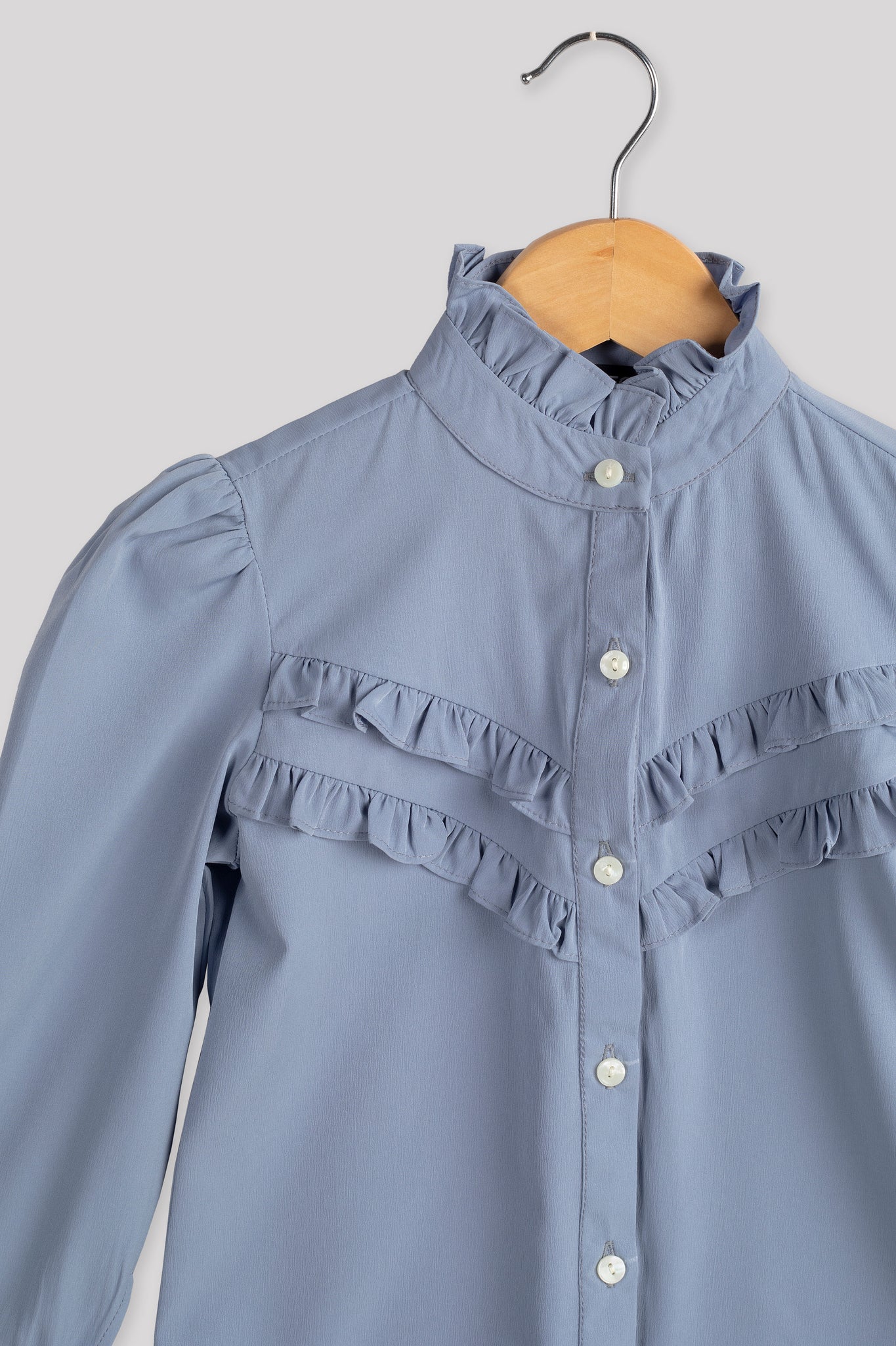 Ravine Frill Detail Yoke High Neck Shirt For Girls