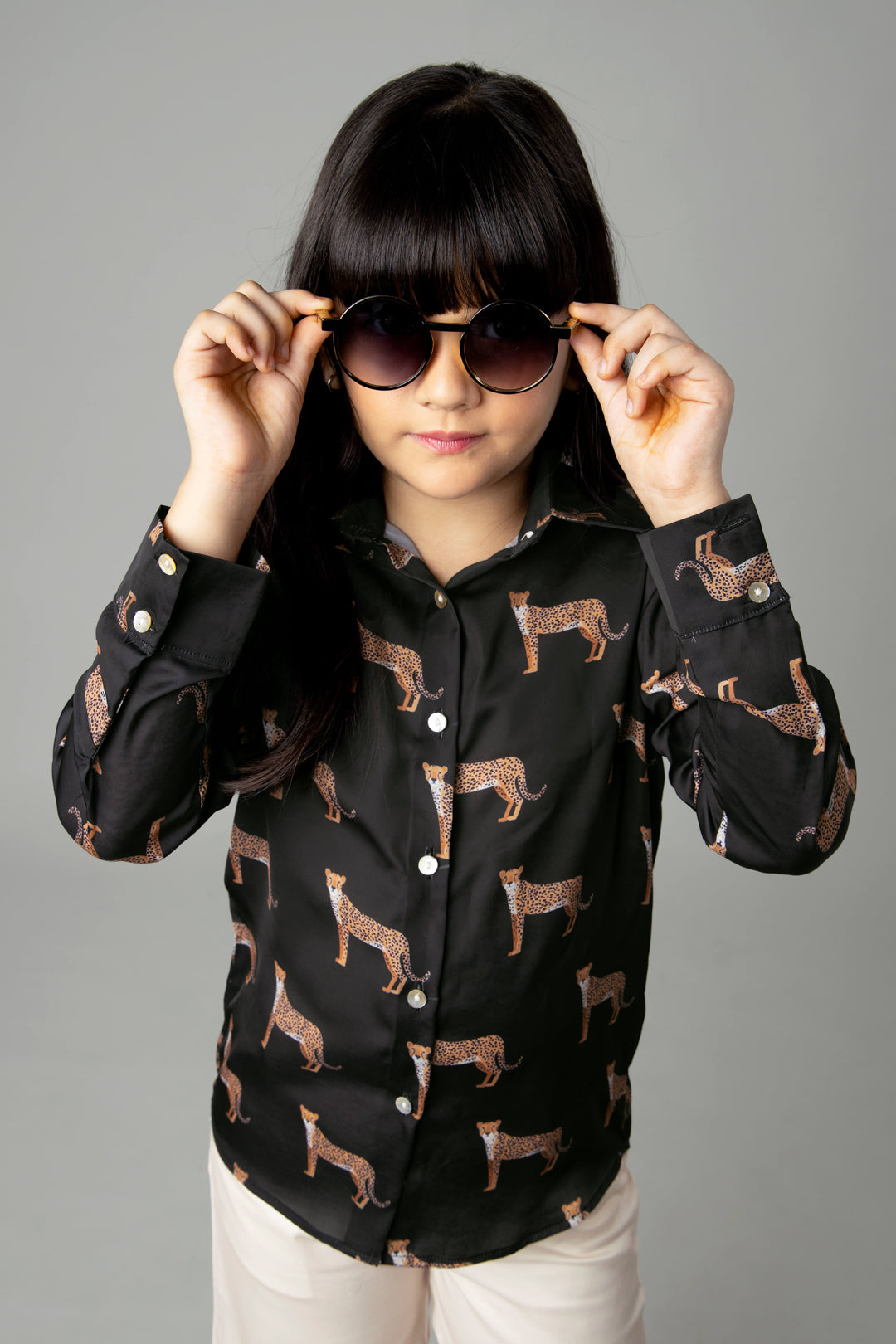 Black Leopard Print Shirt For Girls