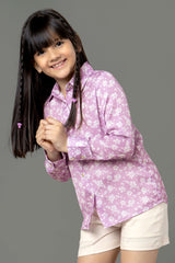 Floral Spread Collar Shirt For Girls