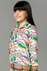 Unique Abstract Spread Collar Shirt For Girls