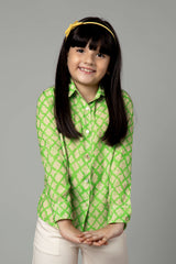Lattice Lurex Spread Collar Shirt For Girls