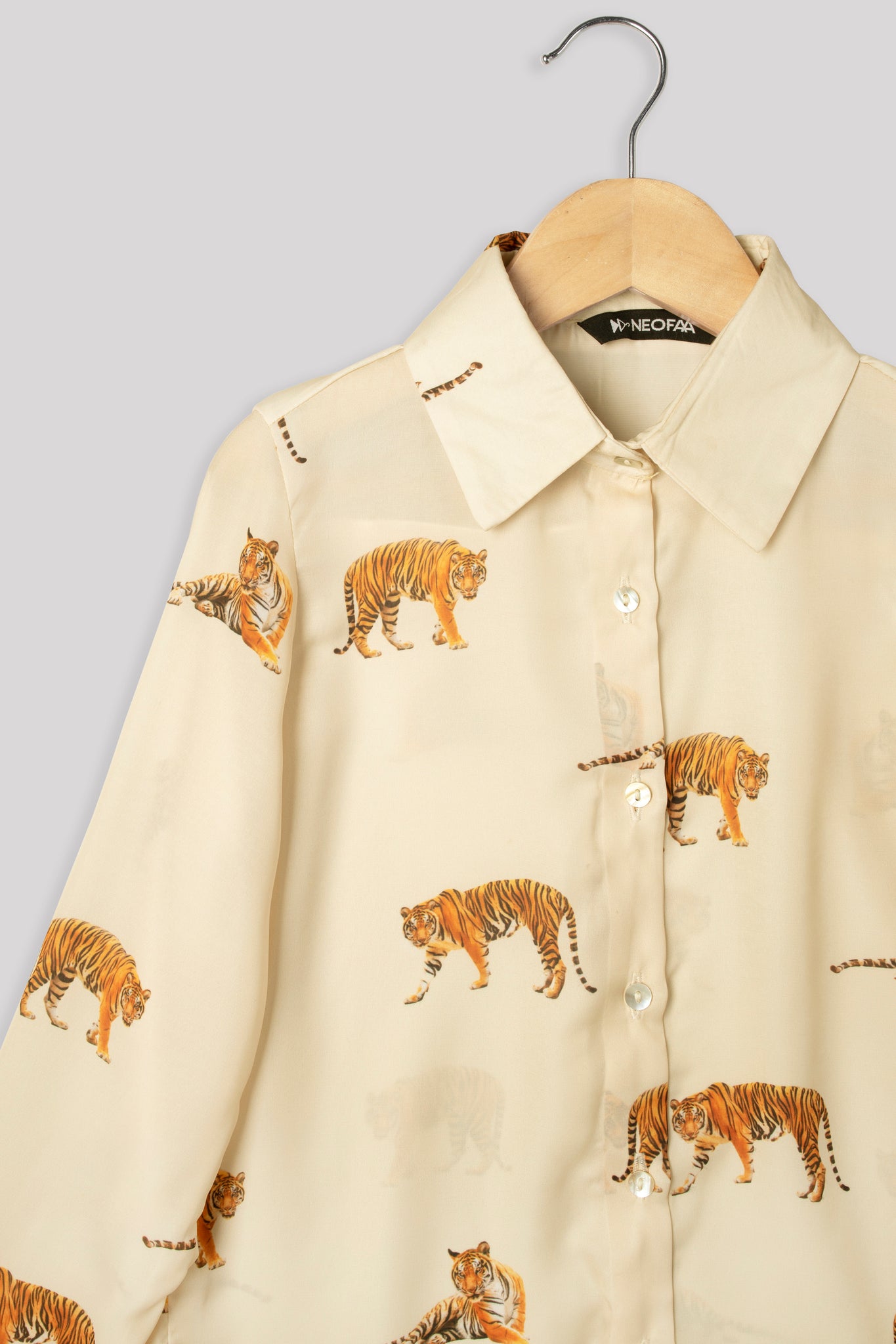 Beige Tiger Printed Shirt For Girls