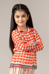 Heart Regular Fit Collar Shirt For Girls