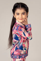 Pink Abstract Collar Neck Shirt For Girls