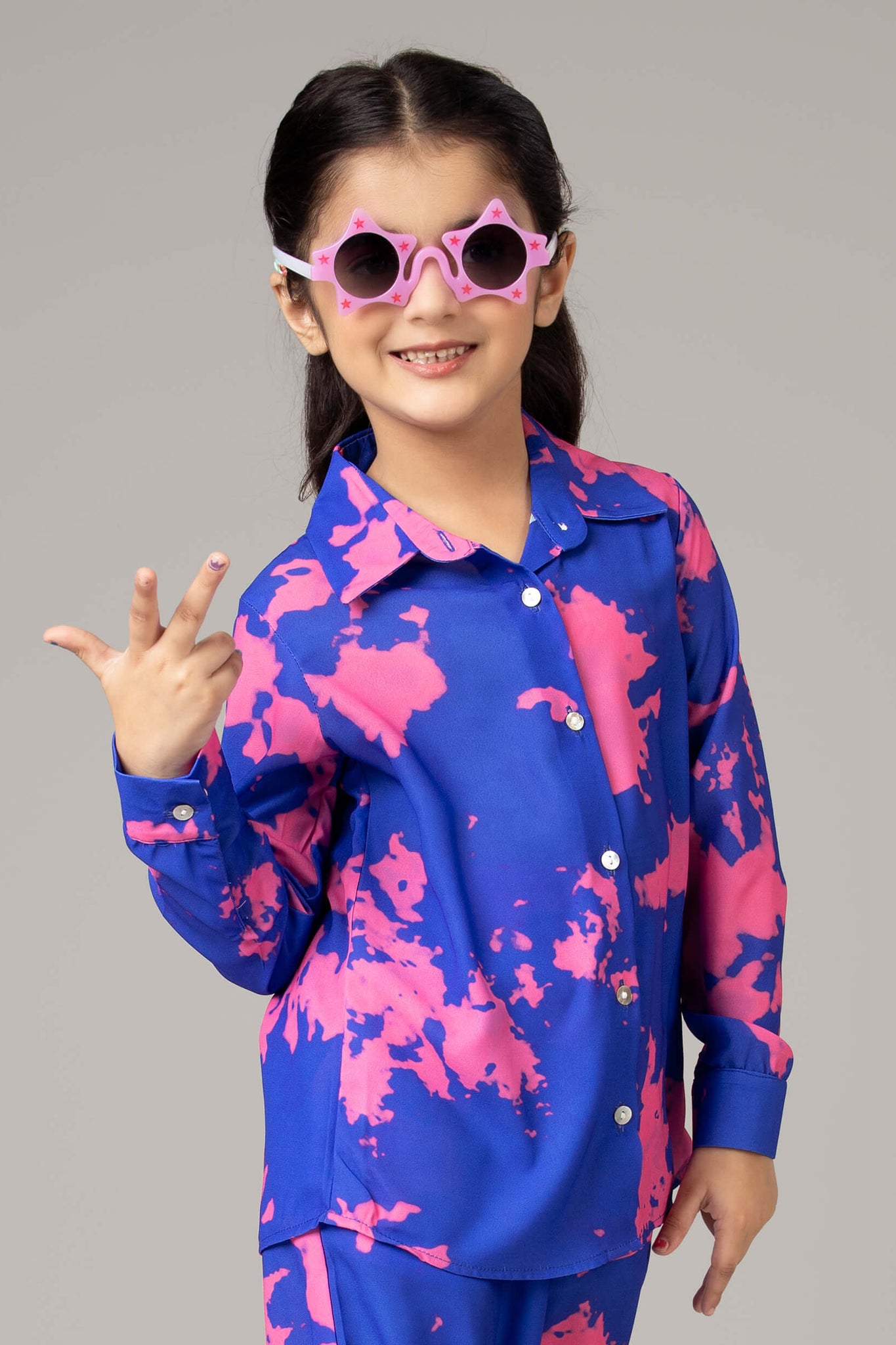 Tie And Dye Spread Collar Shirt For Girls