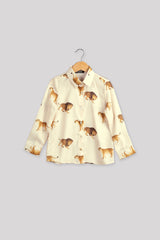 Beige Lion Printed Shirt For Girls