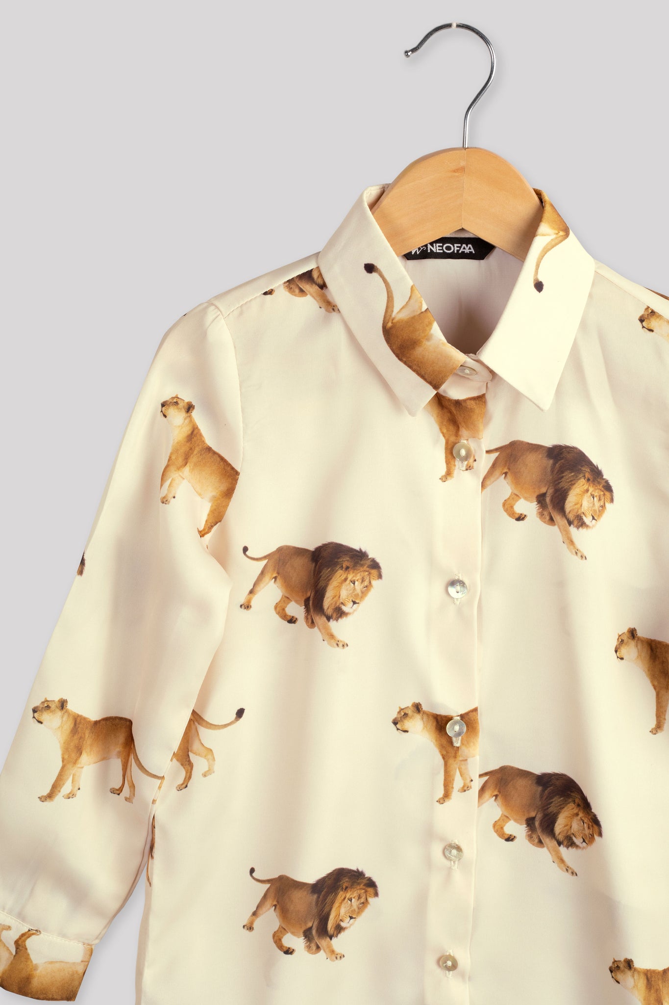 Beige Lion Printed Shirt For Girls