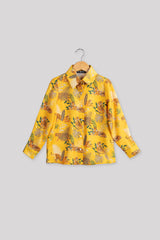 Cyber Yellow Tiger Printed Shirt For Girls