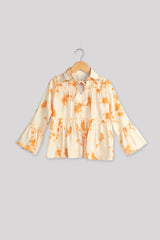 Tie And Dye Neck Knot Blouson Top For Girls