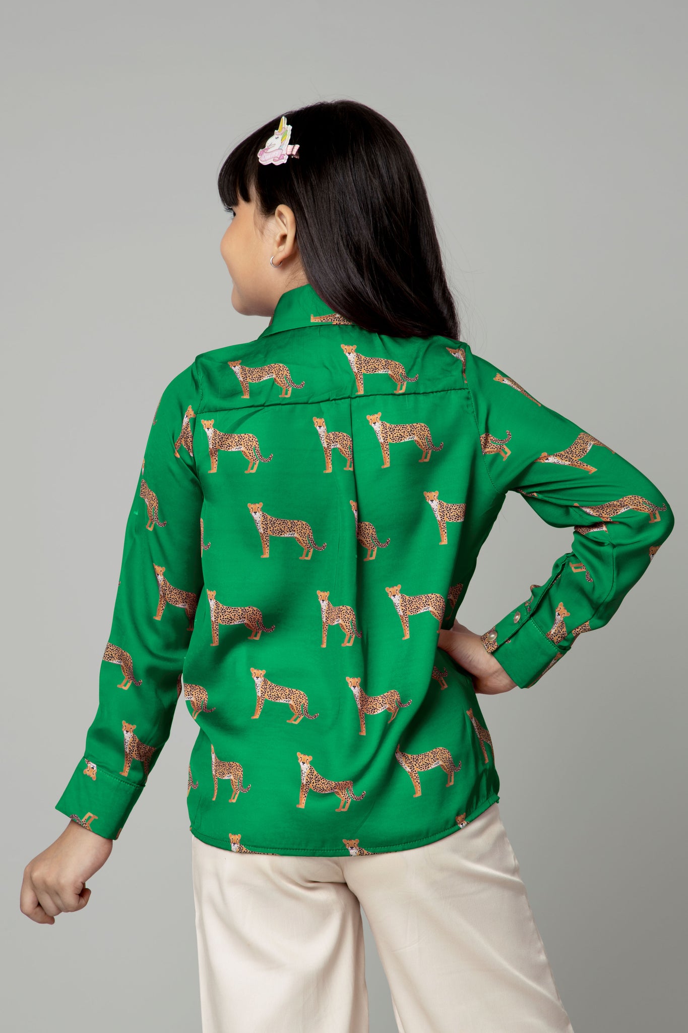 Green Leopard Print Shirt for Girls