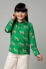 Green Leopard Print Shirt for Girls