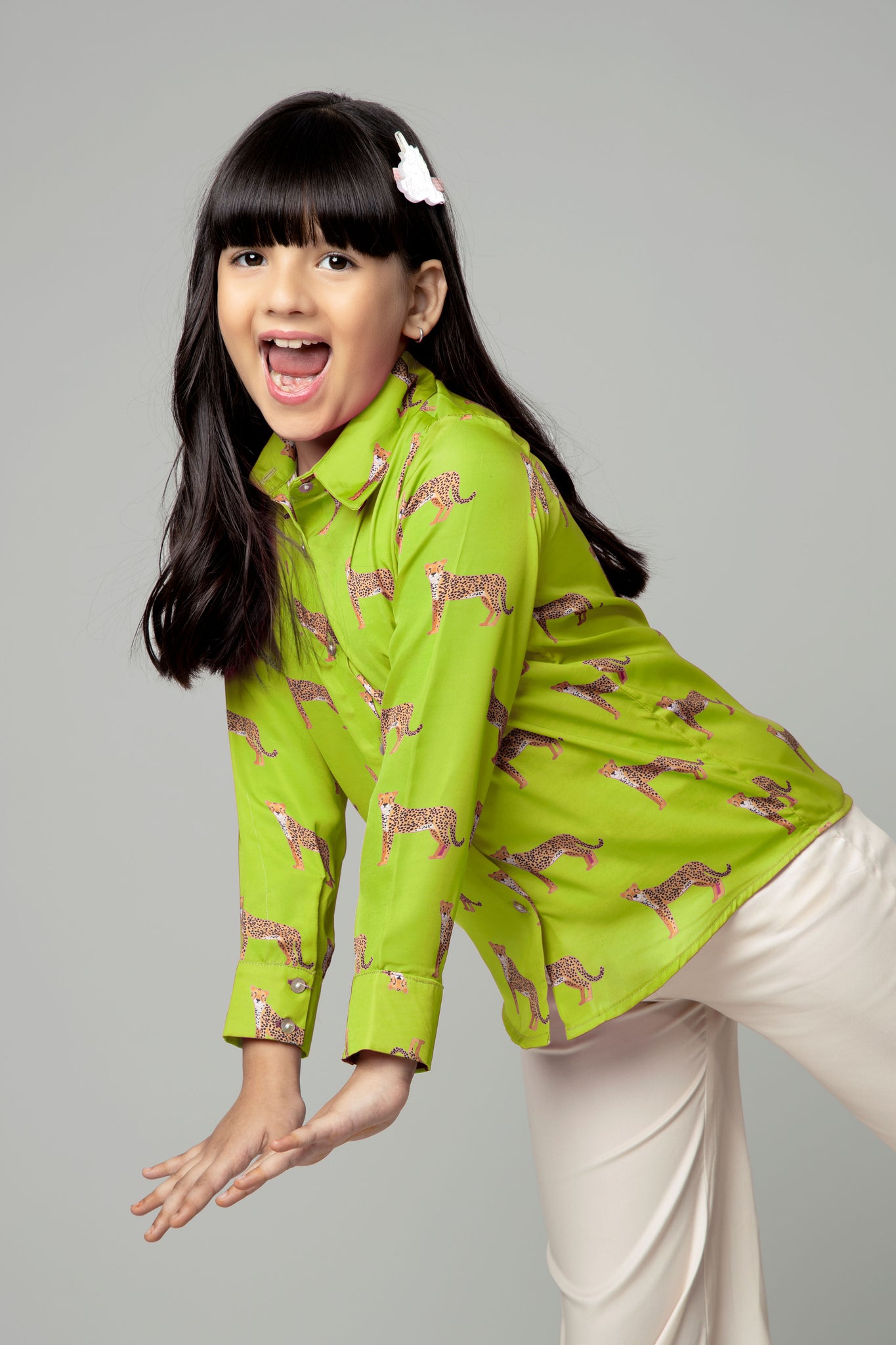 Green Leopard Print Shirt for Girls