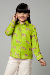 Green Leopard Print Shirt for Girls