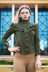 Ravine Frill Detail Yoke High Neck Shirt