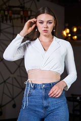White Collar Neck Waist Tie Up Top