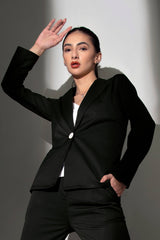 Solid Black Notched Collar Blazer