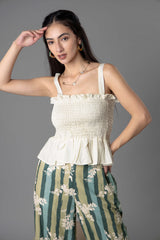 Spiral Lurex Strappy Ruched Crop Top