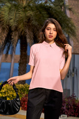 Plain High Neck Back Button Stylish Top