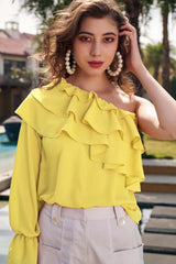 Lemon Yellow Layered One Shoulder Top