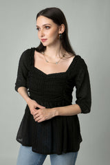 Solid Lurex Sweetheart Neck Ruched Top