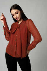 Tie-up Neck Spread Collar Top